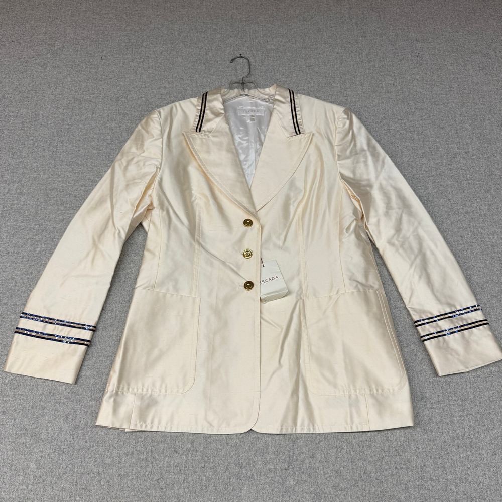 Escada Blazer 44 Cream Ivory Sequin Trim Nautical Gold Button Made Germany NWT
